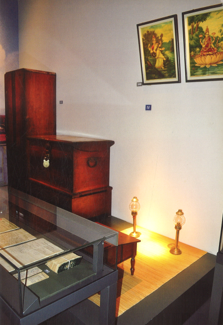 Historical artifacts and safe boxes inside a recreated 1920s Kittangi shophouse display